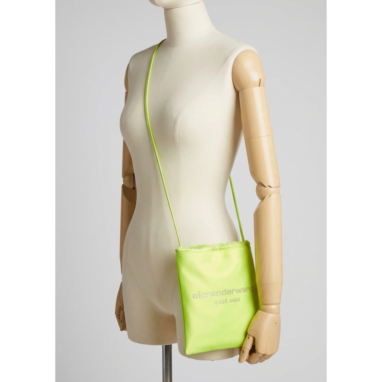 New Alexander Wang Women's Satin Crystal Fringe Shoulder Bag In Neon